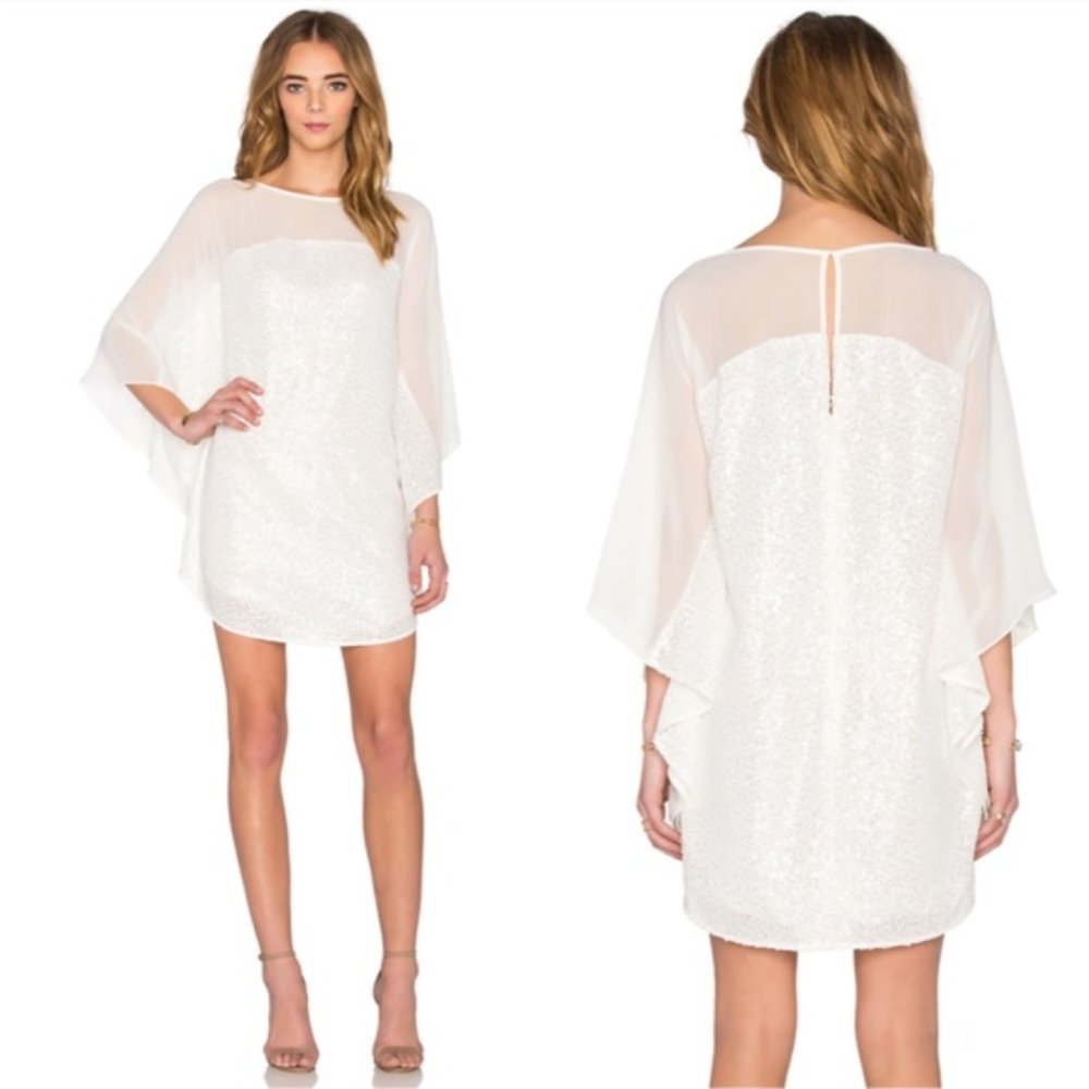 Halston Heritage Elbow Sleeve Boatneck Mini Dress